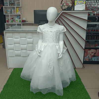 Exclusive Party Frock for Girls – White & Light Peach