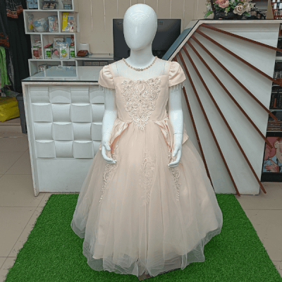 Exclusive Party Frock for Girls – White & Light Peach