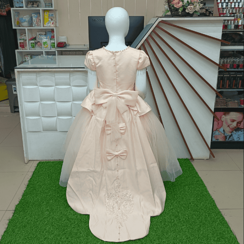 Exclusive Party Frock for Girls – White & Light Peach