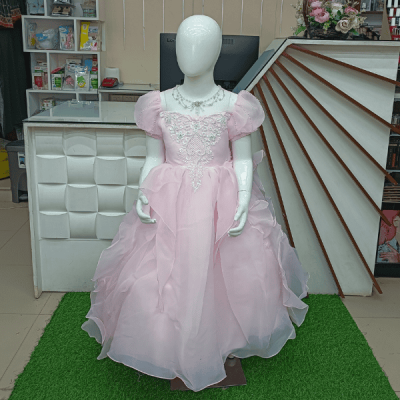 Elegant White & Pink Party Frock