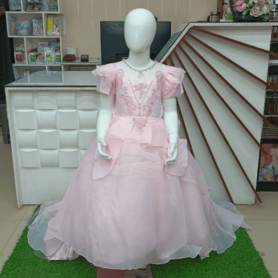 Premium White and Pink Party Frock For Girls