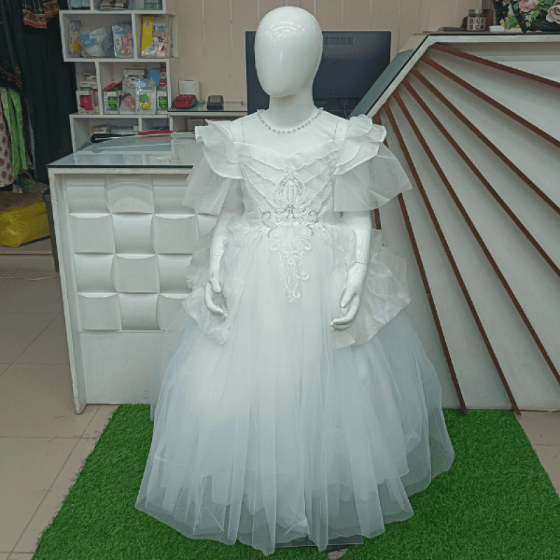 White & Cream Party Frock for Baby Girls