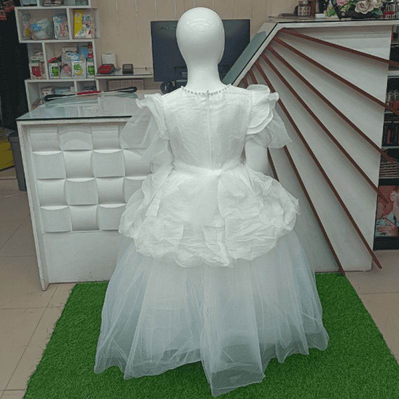 White & Cream Party Frock for Baby Girls