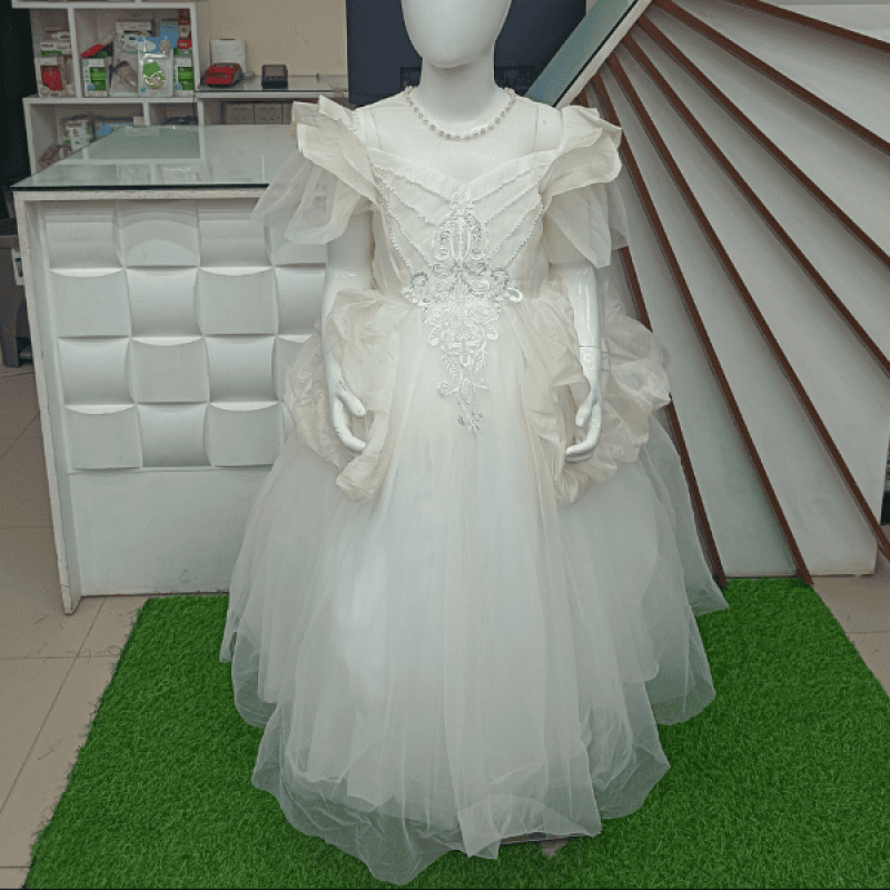 White & Cream Party Frock for Baby Girls